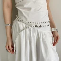 Adjustable PU Leather Double Circle Waist Chain Y2K Wide Belt Women Punk Retro Double Layer Hole Belt Silver Color Buckle Belts