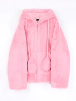 Nerazzurri Spring Fluffy Jacket with Rabbit Ears Raglan Sleeve Zipper Oversize Light Soft Harajuku Kawaii Faux Fur Hoodie 2021