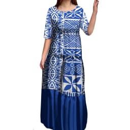 Anti-wrinkle 8XL Polynesian Milk Silk O-neck Tiered Dress Hot Selling Pacific Island Art Hawaii Design Evening Mermaid Dresses