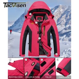 TACVASEN Womens Multi-pocket Ski Jacket with Detachable Hood Windproof Water-Resistant Fleece Lined Coat Wear-resistant Softshel