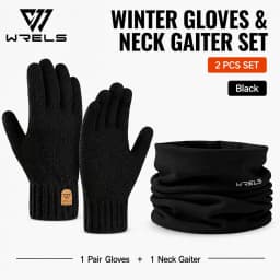 WRELS Winter Warm Gloves Neck Gaiter Set Knitted Gloves Windproof Soft Fleece Neck Warmer For Men Women Outdoor Skiing Cycling