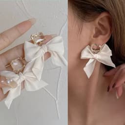 Korean Fashion Charm White Bowknot Stud Earring for Women Temperament Pearls Bow Heart Earrings Party Jewelry Accessories Gift