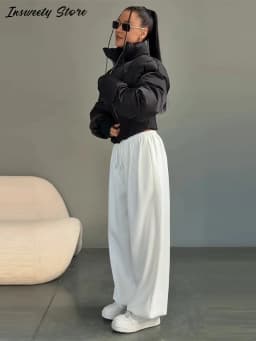 Fashion Solid Padded Coats Women's Stand Collar Full Sleeve Zipper Waist-cinching Warm Jacket 2026 Winter New Lady Outerwear