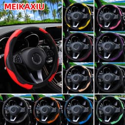Universal Fit PU Carbon Fiber Leather Car Steering Wheel Cover 14.5-15 Inch No Inner Ring Required Vehicle Decoration Accessory