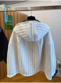 Women's Jacket Hooded Cotton Jacket Women's Plaid Stitching Cotton Jacket Autumn new Thin Cotton Coat in Cotton-padded Jacket