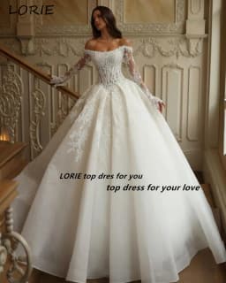 LORIE Flared Sleeve A-Line  Wedding Dress Off Shoulder Lace Appliques Bridal Gown Customized Backless Bride Dresses Party Dress
