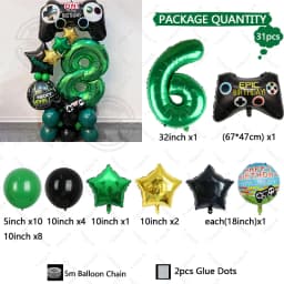 31pcs Gamepad Theme Balloon Green Number Birthday Balloon Set Game Theme Party Decoration Birthday Surprise Gifts