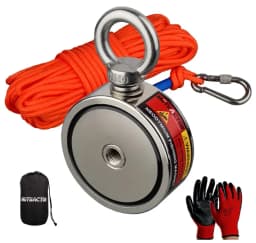 500kg Strong Neodymium Round Magnet Set with 20m Rope Claw 250kg*2 Outdoor Fishing Doulbe Sided Combined Metal Detecting