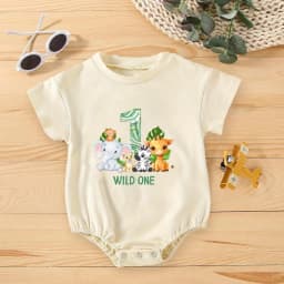 Wild One Animal Printed Short Sleeve Bubble Romper Newborn Oversized Jumpsuit Infant Birthday Party Clothes Baby Shower Bodysuit