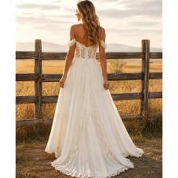 Customized Off The Shoulder A Line Sweet Village Boho Wedding Dresses For Bride Women High Low Lace Applique Chiffon Bridal Gown