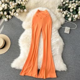 Women Solid High Waist Flare Pants Wide Leg Korean Fashion Elegant Casual Vintage Autumn Streetwear Clothing