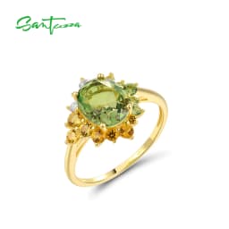 SANTUZZA Real 925 Sterling Silver Ring For Women Sparkling Synthetic Green Spinel Gorgeous Wedding Party Gifts Fine Jewelry