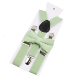Adjustable Elastic Leather Suspenders Bowtie Set Men Women Sage Green Braces Straps For Wedding Y-Back Shirt Accessories Gift
