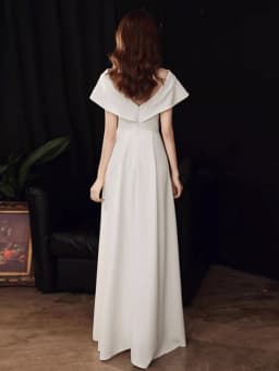 White Evening Gown 2024 New Elegant Host High-end Registration Ball Court Wedding Dress A-Line Skirt Short Sleeve Long Dress