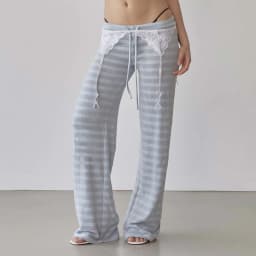 Women's Stripe Flared Pants Low Waist Straight Long Trousers for Spring Fall Casual Stylish
