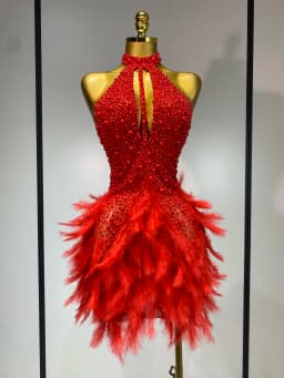 Sexy Halter Backless Feather Pearl Short Party Dress Women Luxury Rhinestone Celebrate Birthday Outfit Performance Dance Costume