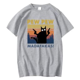 Pew Pew Madafakas Tshirt Men Short Sleeve Novelty Funny Cat T Shirt Cotton Loose Tops Shirts Tee T-Shirt Crew Neck Streetwear