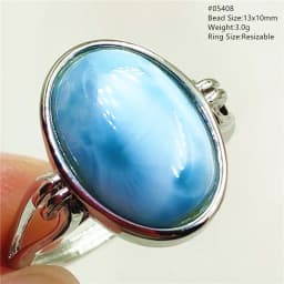 Natural Blue Larimar Oval Adjustable Ring Jewelry Water Pattern Real Larimar For Women Men Healing Fashion Stone AAAAAA