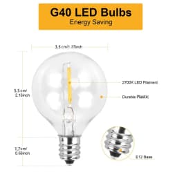 25Pcs G40 String Light Bulb Replace 120V/220V Tungsten/LED Bulbs E12 Base Socket Holder Bulb For Home Garden Decoration