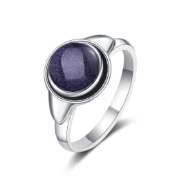 Simple Ring Jewelry Natural Labradorite S925 Silver Round Tiger Eye Moonstone Ring for Women Wedding Party Luxury Gift