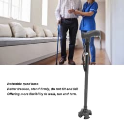Walking Cane Adjustable Height Anti Slip Lightweight Retractable Senior Walking Stick with 4 Pronged Base for Mountaineering