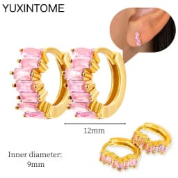 925 Sterling Silver Needle Pink Crystal Heart Hoop Earrings for Women Fashion Geometric Pendant Earrings Luxury Jewelry Gifts