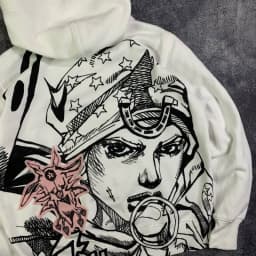 Y2K Retro Harajuku White Pullover Hoodie Vintage Anime Manga Graphic Print Streetwear Casual Loose Men Women Sweatshirt