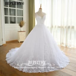 BEPEITHY Customized Gorgeous Wedding Dresses V Neck Lace For Women Plus Size White Ivory Sleeveless Crystal 2026 Bridal Gown New