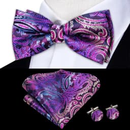 Purple Lilac Lavender Pansy Violet Silk Mens Bow Tie Hanky Cuffs Set Pre-tied Butterfly Knot Bowtie for Male Wedding Business