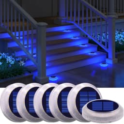 6 Packs Solar Driveway Lights Solar Dock Lights Blue Solar Deck Lights Outdoor IP68 Waterproof, Stick on for Step Pool Pathway