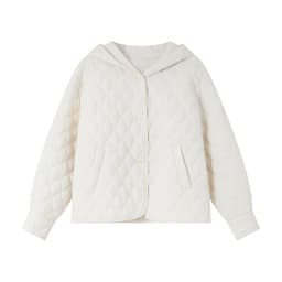 VIMLY Women's Beige Quilted Puffer Jackets Casual Long Sleeve Short Hooded Parkas Loose Pocket Coats 2026 Winter Clothes M9530