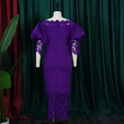 Elegant Dresses for Woman Off the Shoulder Lantern Sleeve Lace Patchwork Sheath Package Hips Ankle Length Luxury Birthday Dress