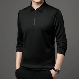 Men's Solid Color Long Sleeved POLO Shirt Casual Fashion Top