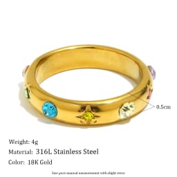 MamacitaSlay 316L Stainless Steel Multicolored CZ Stackable Ring 18K Gold Plated Vintage Waterproof Jewelry For Women Daily Wear