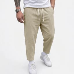 Mens Summer Solid Linen Cotton Blend Trousers Breathable Lightweight Casual Pants Loose Baggy Fit Beach and Sport Pants for Men