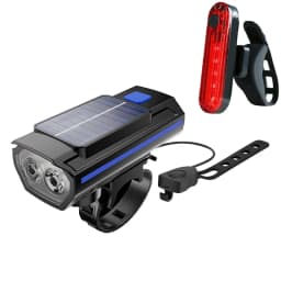 Solar Power Bike Light with Horn Bicycle Headlight Flashlight Taillight Cycling Front Rear Lamp Bike Light Set for Night Riding