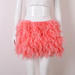 Women Solid Fluffy Feather Mini Skirt Elastic High Waist Short Skirt Halloween Carnival Party Stage Cosplay Costume Club Outfit