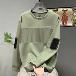 Plus Size Men Autumn Sweatshirt Embroidered Lettering Spliced Design Trendy Patchwork Color Block Crew Neck Casual Top170kg 10XL