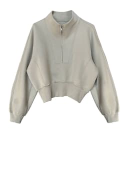 [EAM] Gray Green Shaped Elegant Sweatshirt New Stand Collar Long Sleeve Women Big Size Fashion Tide Spring Autumn 2026 1DH6660