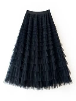 HOT Solid Multilayer Ruffle Mesh Skirt Women Boho High Waist Long Maxi Tulle Skirt Spring Summer Party Women's Clothing