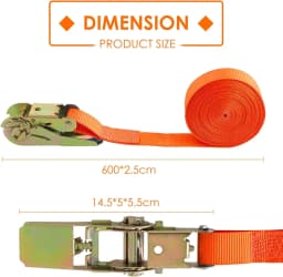 Ratchet Straps Heavy Duty 10 Pack -6M x25mm - 800 kg, 0.8 t Break Strength w/ Safety Lock - Cargo Straps for Moving, Appliances