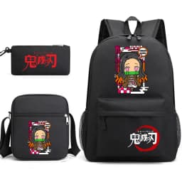 Demon Slayer Anime Print School Backpack Set 3Pcs with Shoulder Bag Pencil Case for Boys Girls