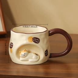 3D Three-dimensional Cat Ceramic Mug, Ins-style High-looking Afternoon Tea Cup for Girls, 350ml Household Children's Milk Cup
