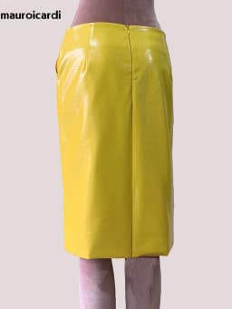 Mauroic Spring Summer Shiny Reflective Bright Yellow Faux Leather Pencil Skirt Women with Back Slit High Waist New Arrivals 2025