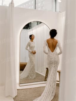 Elegant Lace Bride Dresses 2026 Long Sheath Boho Bridal Gown Long Sleeve Full Wedding Dress Customized Backless Wedding Dresses