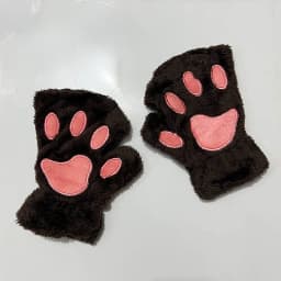 Cartoon Winter Gloves Women's Bear Plush Cat Paw Claw Gloves Cute Short Fingerless Fluffy Bear Claw Mittens For Girls Gift Party