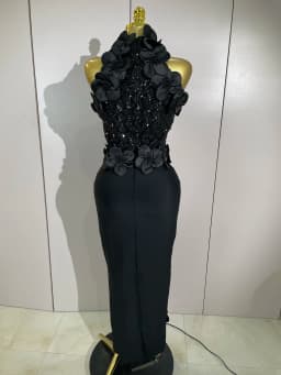 High Quality Birthday Party Dresses Black Red Beaded Flower Mesh Patchwork Long Bandage Dress Celebirty Prom Evening Club Wear