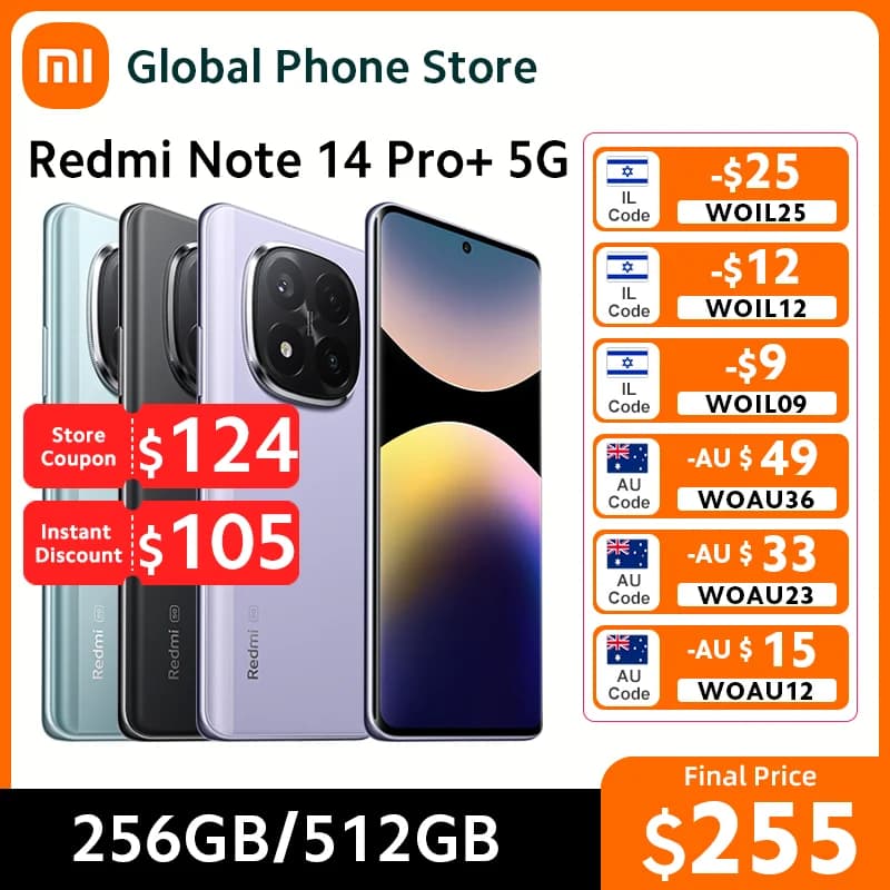 New Xiaomi Redmi Note 14 Pro Plus 5G Smartphone Global Version 200MP Camera Snapdragon 7s Gen 3 6.67" AMOLED Display US Charger