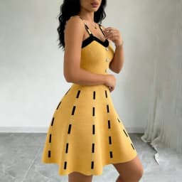 Button Front Knit Sweater Dress Women's Contrast Strap V-Neck A-Line Midi Skater Dress Casual Summer Daily Party Knitted Dress