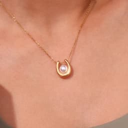 La.Muses New U-shaped Ring Holder Imitation Pearl Pendant Stainless Steel Necklaces For Women Jewelry Waterproof Accessory Gift